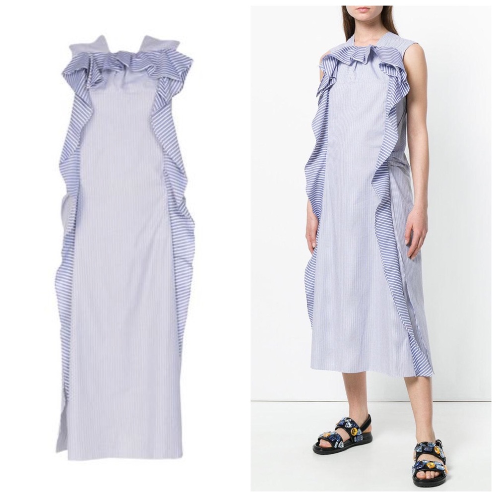 NWT Carven Sleeveless Striped Ruffle Midi Dress - Picture 6 of 11